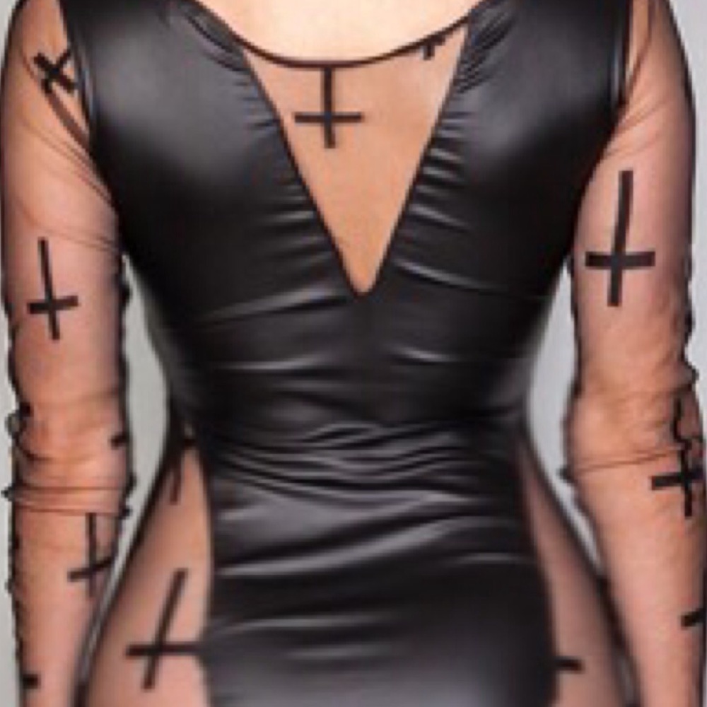 🆕 🔥Faux Leather & Mesh Mini Bodycon Dress 🔥 - Picture 4 of 5